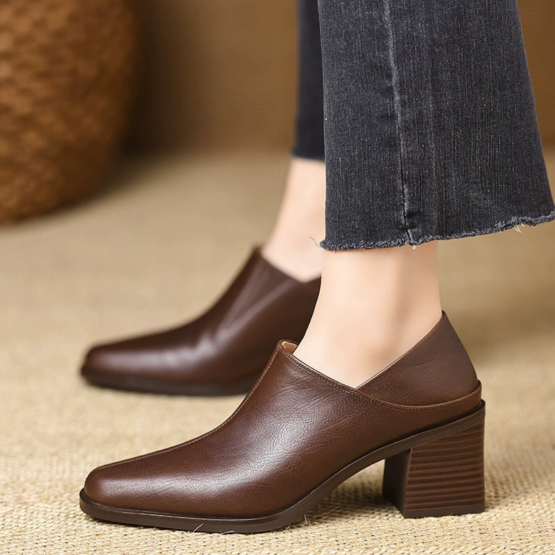 Retro Square Toe Deep Mouth Pumps Platform Elegant Women's Fashion Shoes