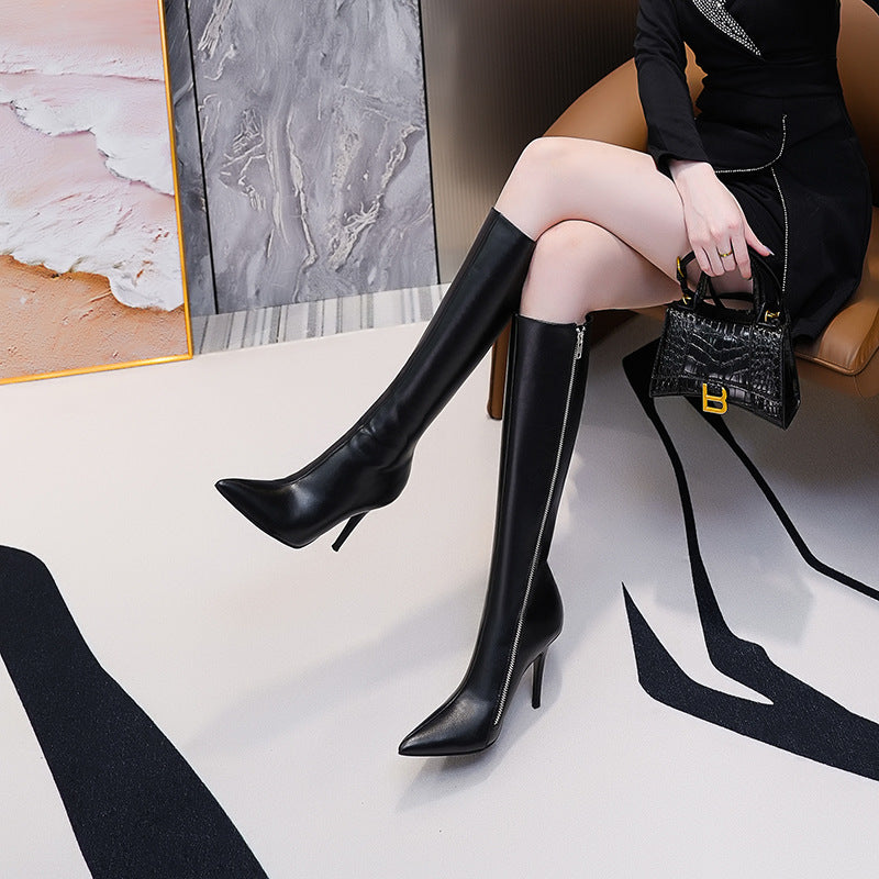 The Knee Stiletto Black Sexy Temperament Boots