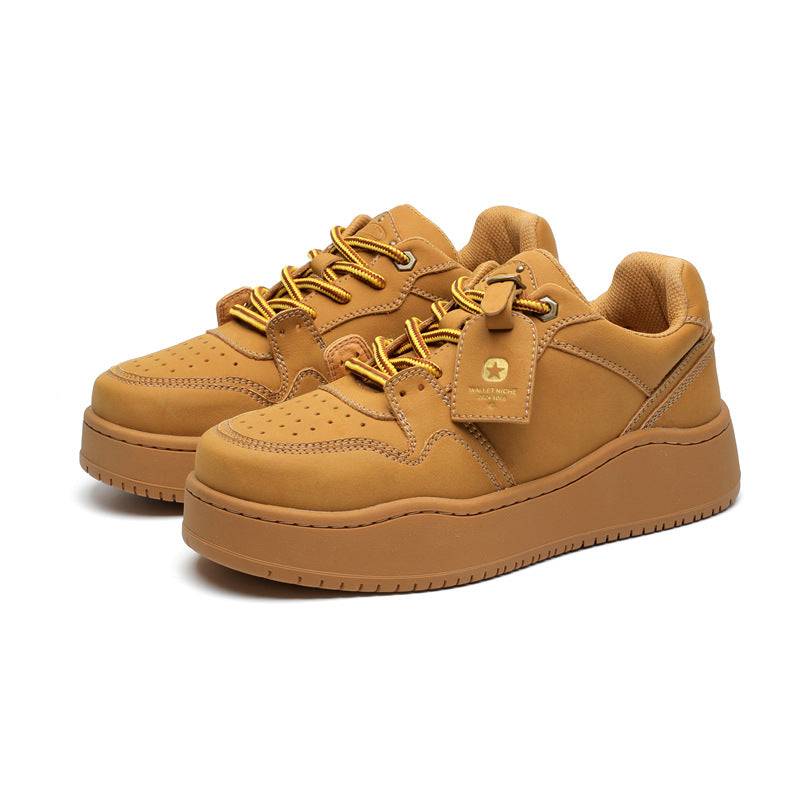 Women's & Men's Brown Thick Sole Fashionable American Niche Design Couple Increased Sneakers