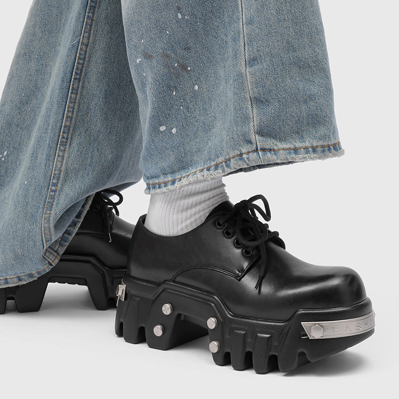 Men's Thick Bottom Derby Height Increasing Gear Bulldozer Big Head Men's Casual Leather Shoes