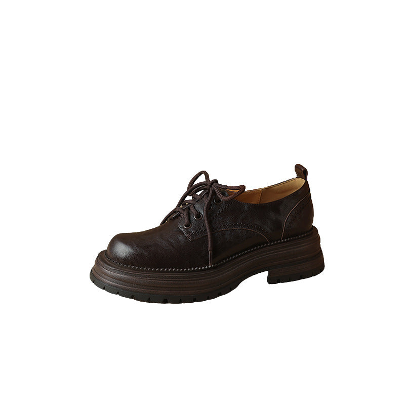 British Style Brown Round Head Thick Bottom Leather Shoes