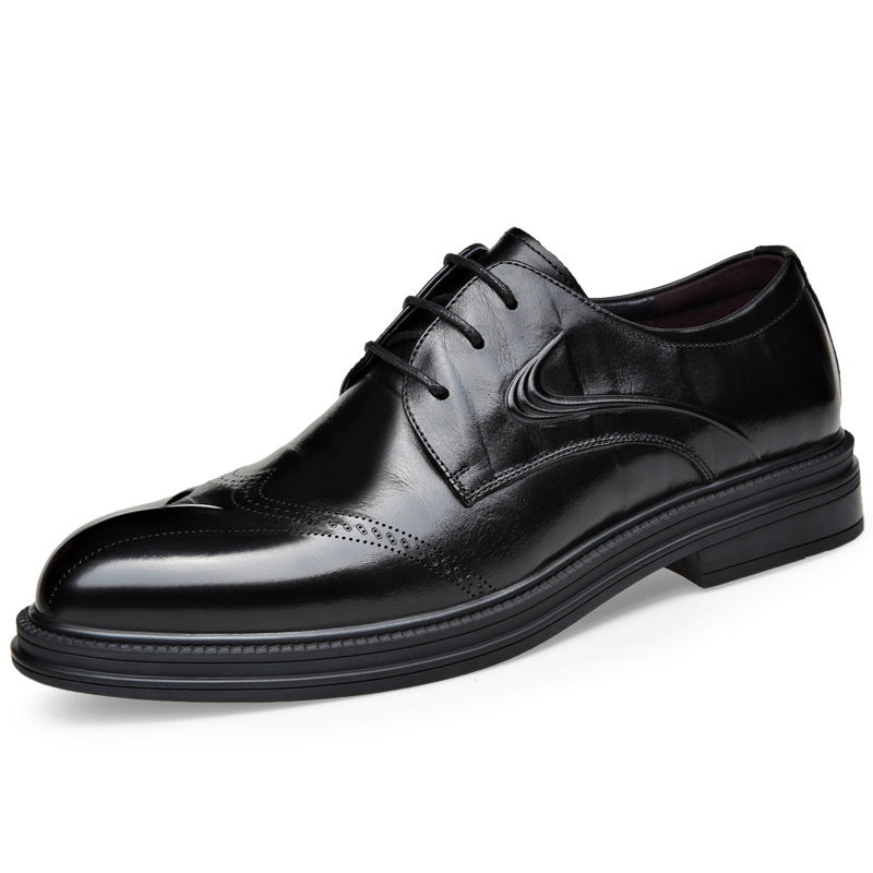 Men's Cowhide British Lace Up Breathable Business Formal Wear Leather Shoes