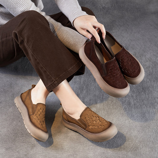 Women's Genuine Retro Hand-woven Pumps Platform Slip-on Women's Casual Shoes