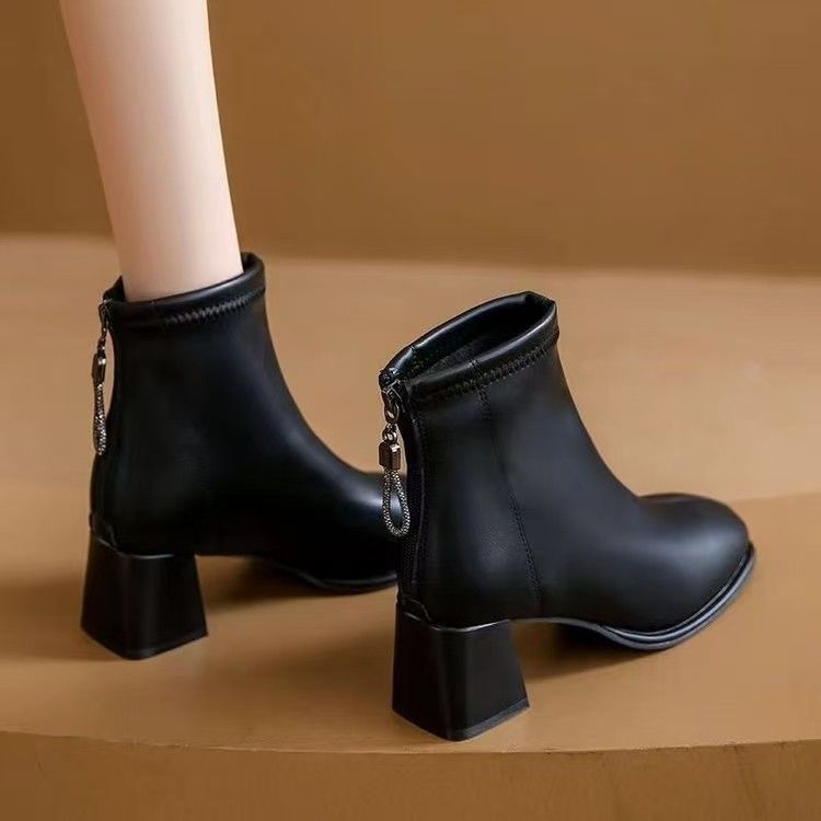 Women's Chunky Martin Female British Style Veet Short Women's Leather Boots