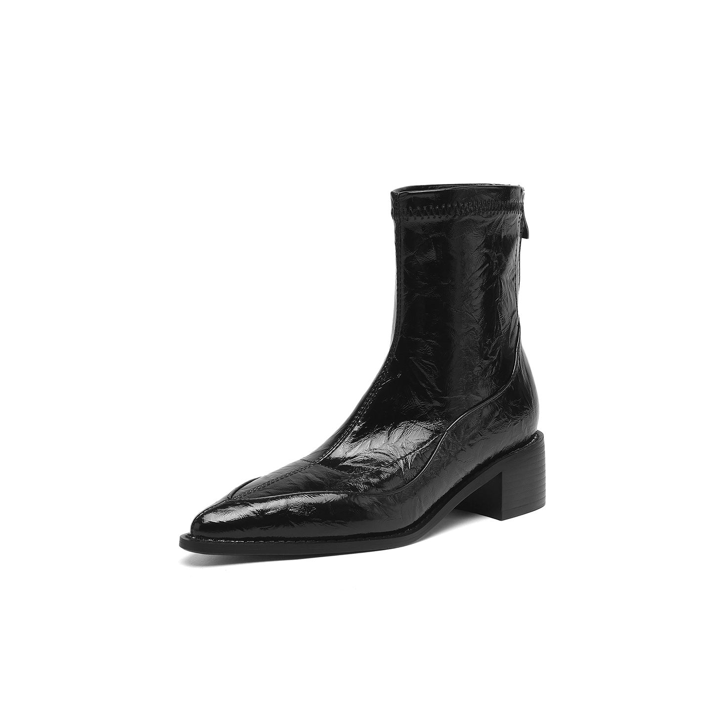 Large Size Retro Pointed Toe Chunky Booties Female Skinny Fashion Women's Leather Boots