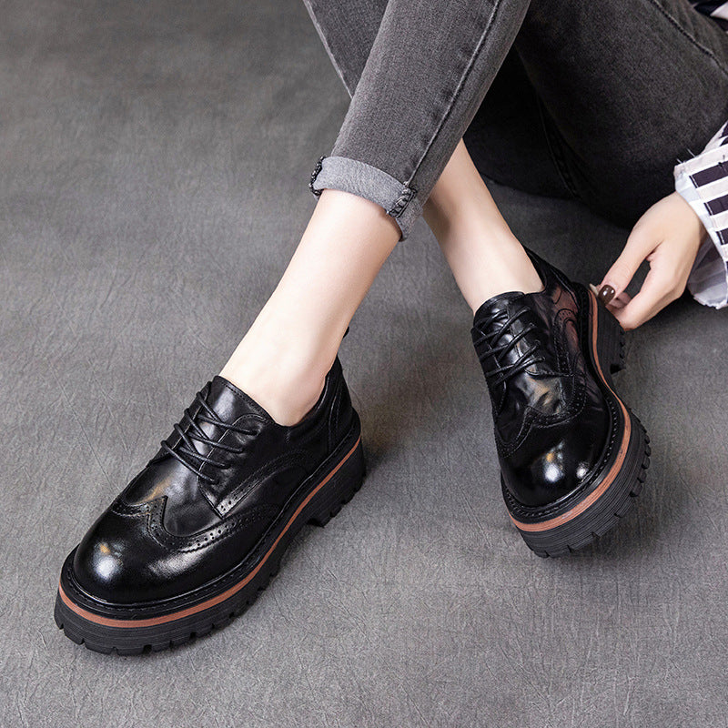 Women's Layer Cowhide Spring Genuine Retro Hand Men's Shoes