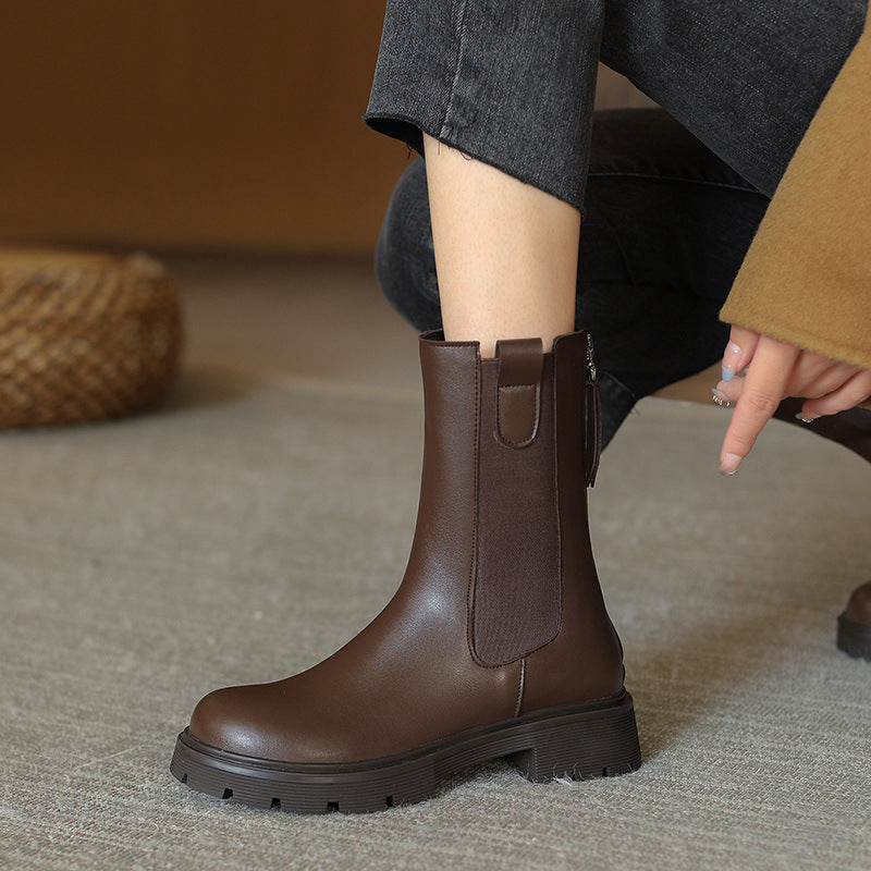 Women's Large Size Platform Ankle Chelsea Women's Leather Boots