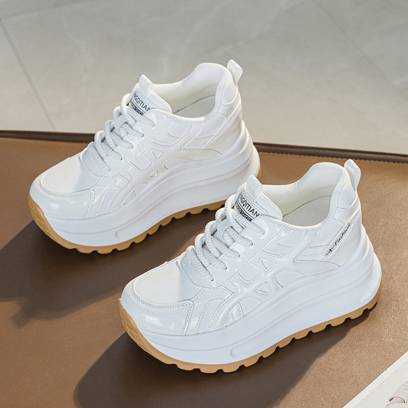 Women's Autumn Flat Bottom Wedge Platform Thick Hidden White Heels