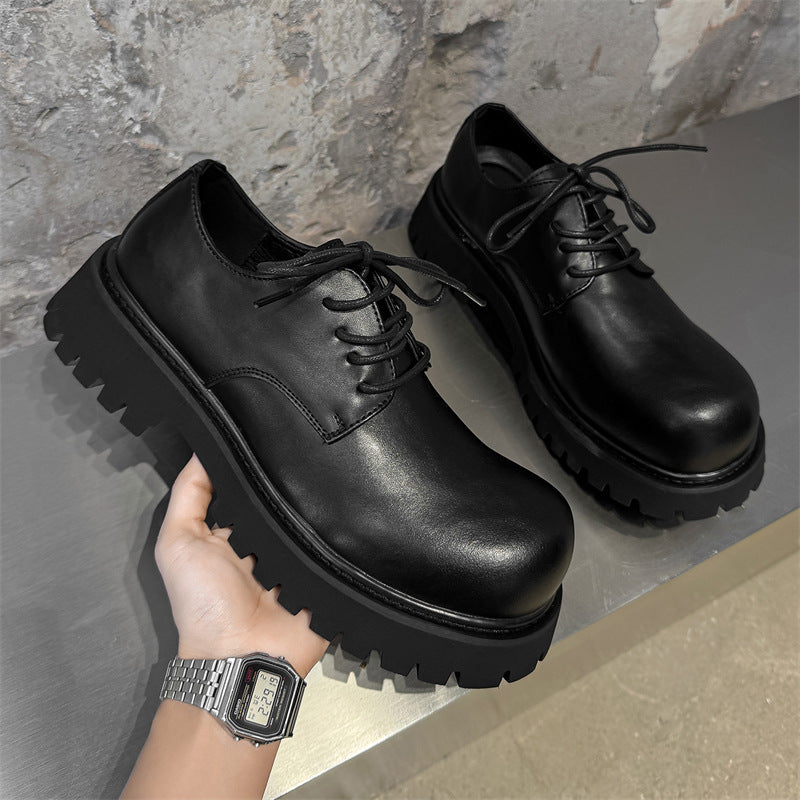 British Style Increased Derby Black Platform Leisure Commute Men's Casual Leather Shoes