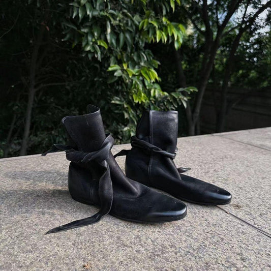 Minority Design Bow Strip Winding Booties Women's Leather Boots