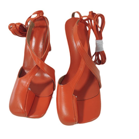 Women's Toe Round Head Chunky Cross Strap Large Size Women's Shoes