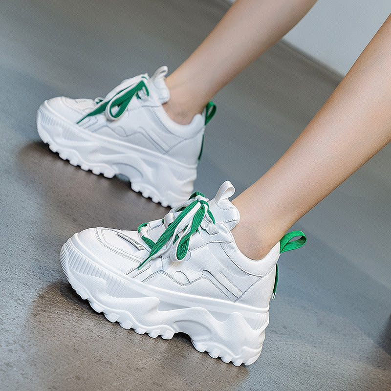 Women's Genuine Thick Bottom Height Increasing Insole Sports Leisure Pumps Sneakers