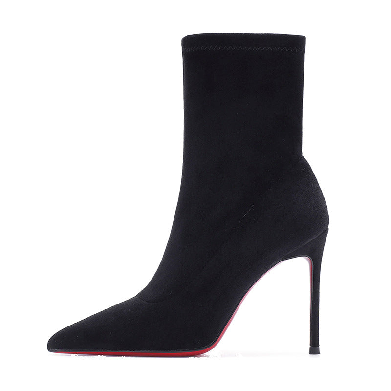 Women's High Pointed Ankle Fine With Black Elastic Socks Boots