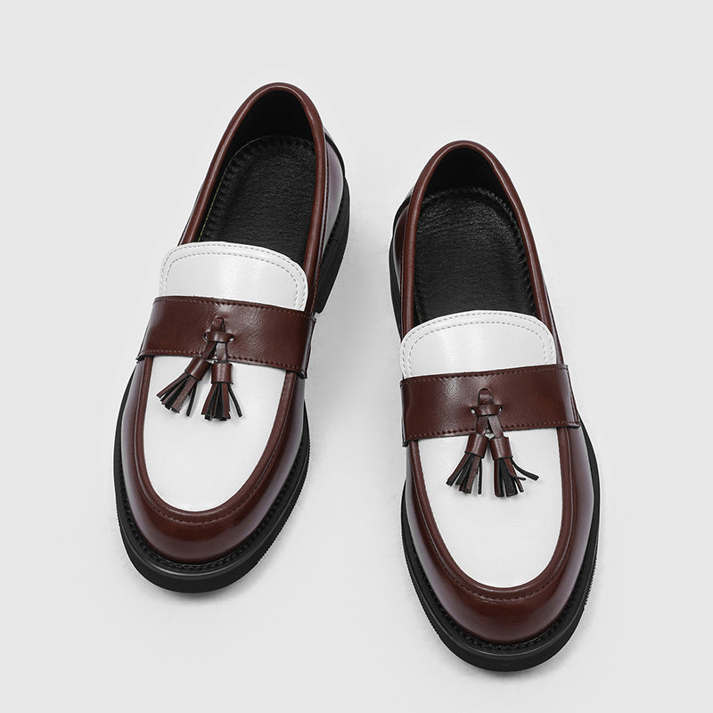 Men's Graphy British Black White Color Matching Green Loafers/doug Shoes