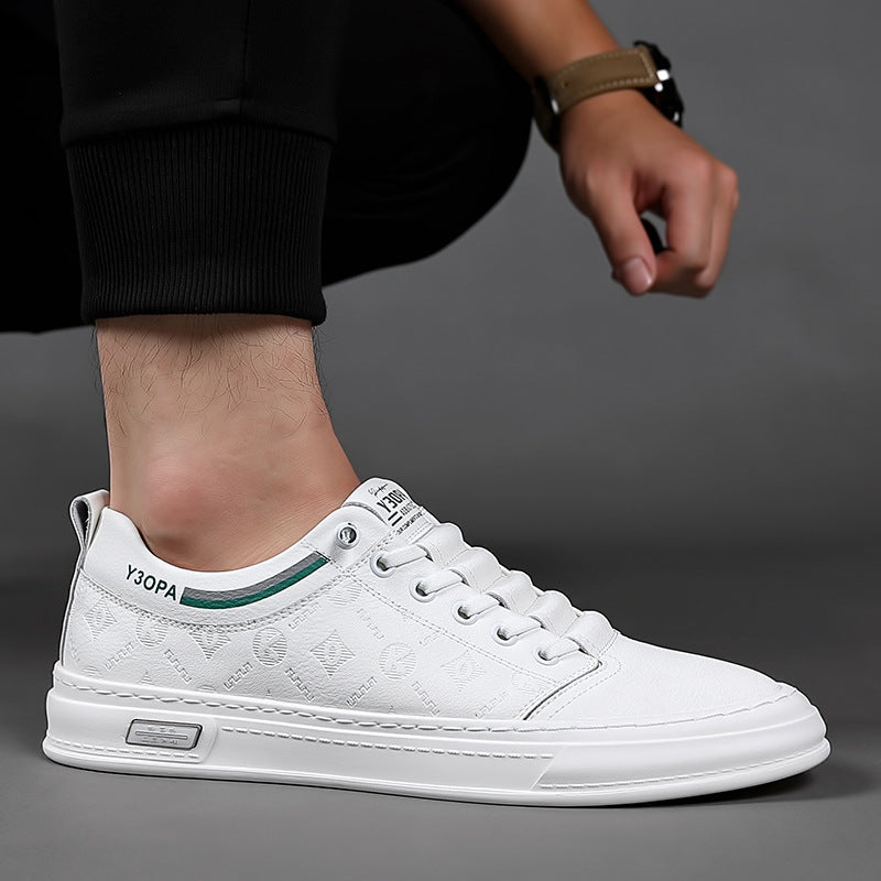 Men's White Fashion Trendy Breathable One Pedal Leather Shoes