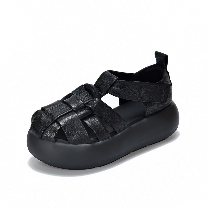 Women's Lightweight Genuine Closed Toe Summer Cowhide Roman Platform Sandals