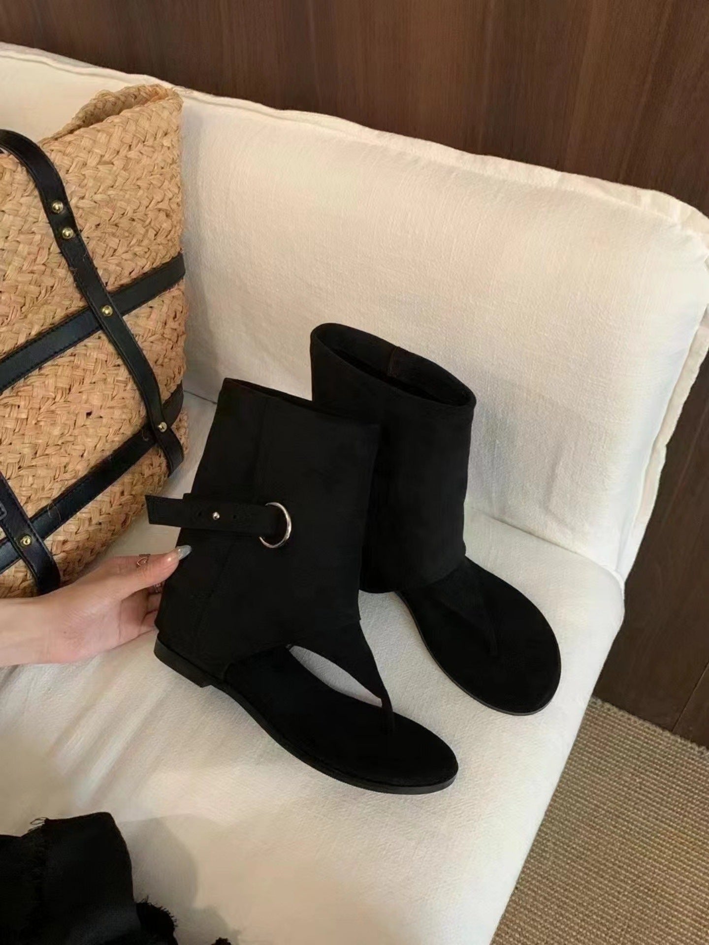 Women's Increasing Insole Khaki Summer Travel Thin Pants Tube Little Women's Leather Boots