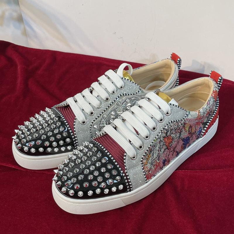 Men's Red Sole Board Sequined Rivet Trendy Versatile Women's Casual Shoes