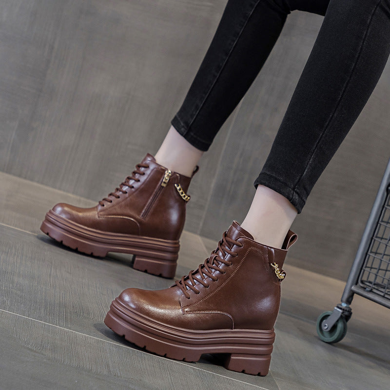 Women's Platform Height Increasing Insole Versatile Martin Women's Leather Boots