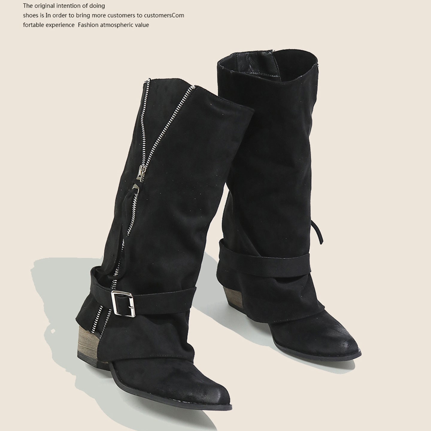 Women's Design Sense Niche Pointed Tassel Chunky Pantyhose Retro Women's Leather Boots
