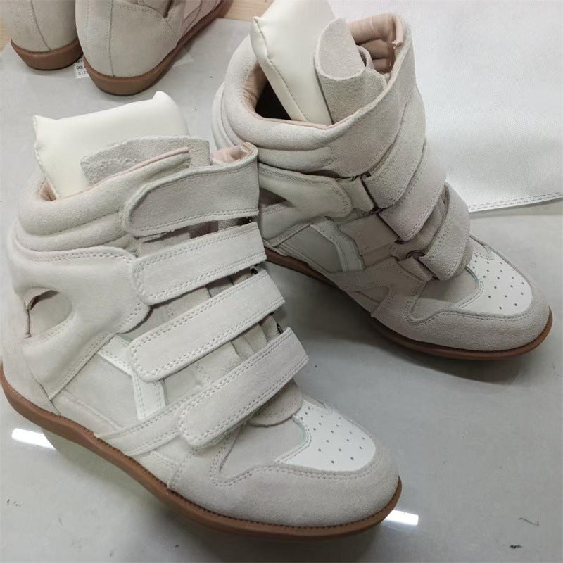 Women's Increasing Insole Genuine High Top White Sneakers