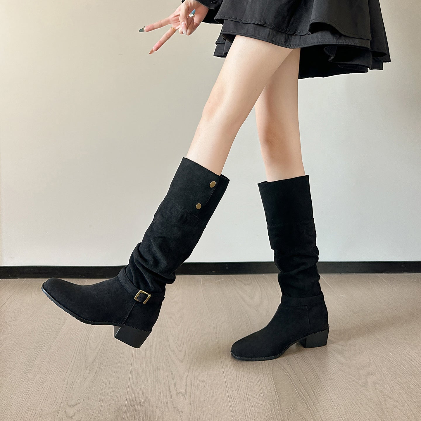 Suede French Below The Knee Retro Women's Leather Boots