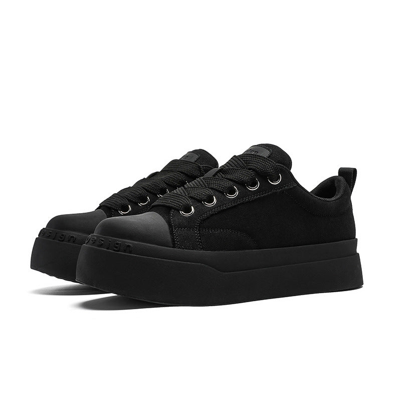Women's & Men's Big Head Black White Classic Thick Sole Height Increasing Men's Board Shoes
