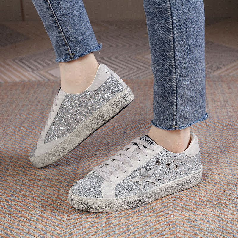 Women's & Men's Cowhide Distressed Dirty White Height Increasing Insole Couple Sneakers