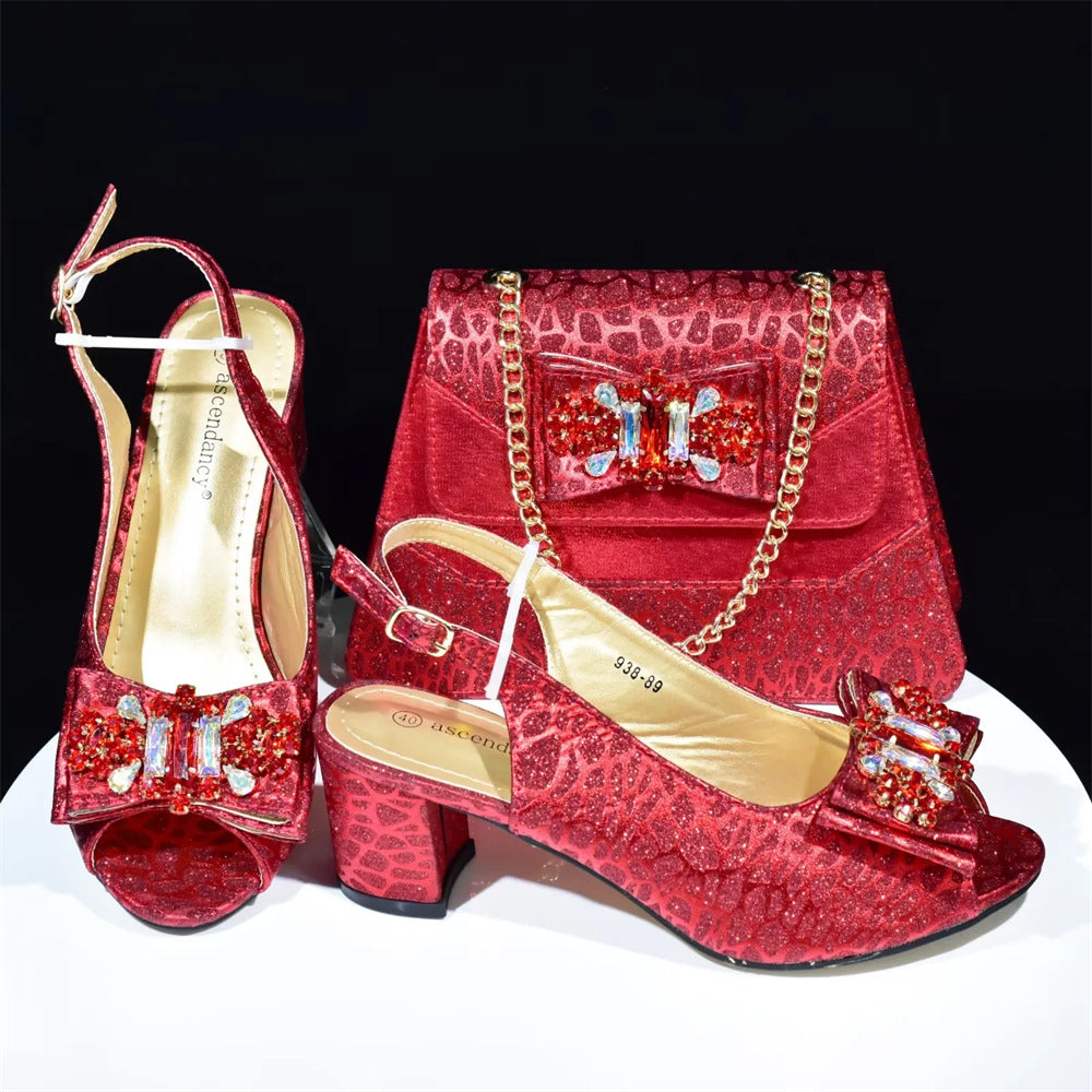 Party With Bow High Imitation Crocodile Pattern Handbag Women's Fashion Shoes