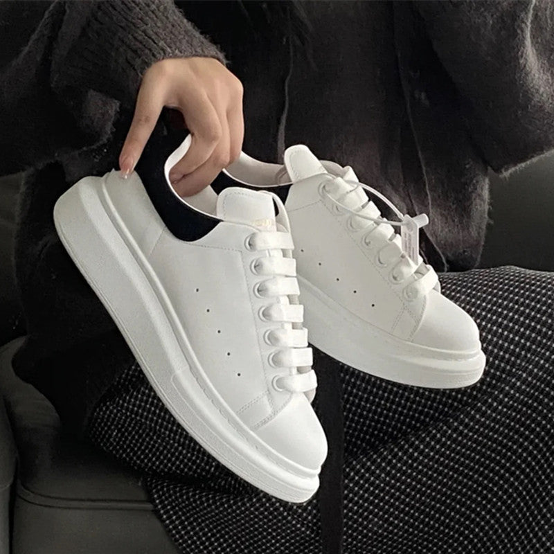 Women's Mcqueen White Platform Height Increasing Insole Genuine Couple Sneakers