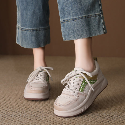 Women's Spring Thick-soled Round Toe Fashion Versatile Height Casual Shoes