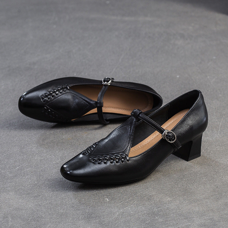 Women's Vintage Mary Jane Small Comfortable Strap Heels