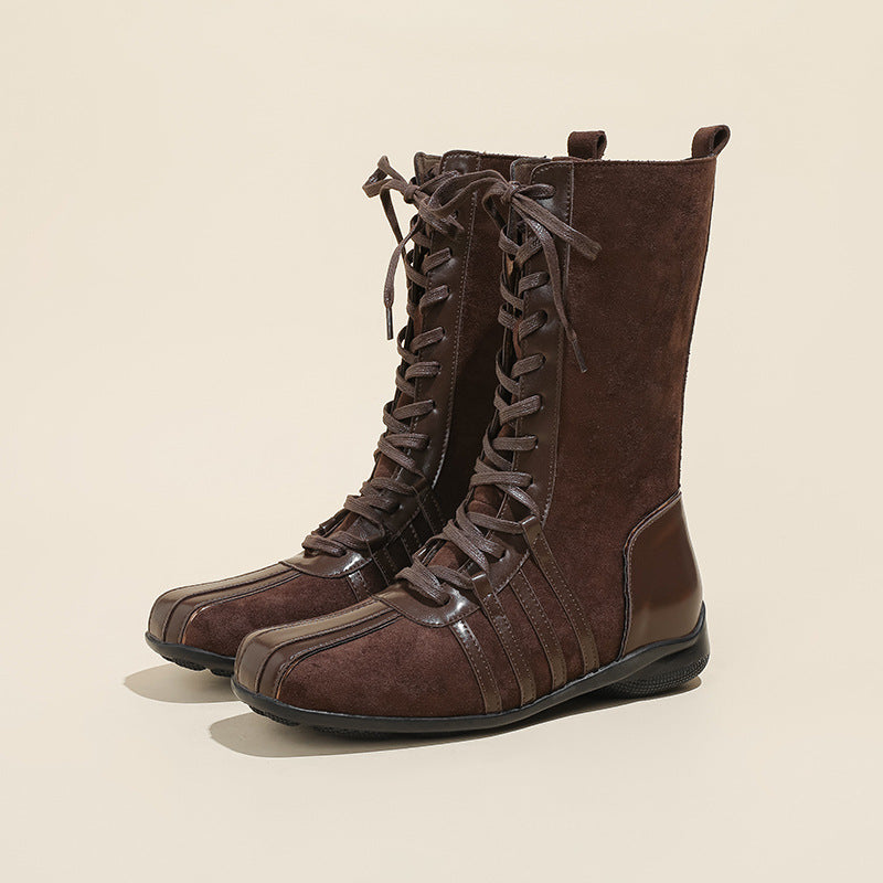 Retro Knight Ankle Female Knee-high Niche Women's Leather Boots