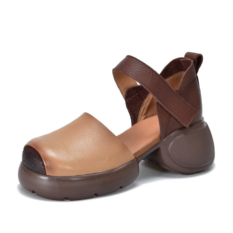 Women's Retro Color Matching Platform Roman Summer Heels