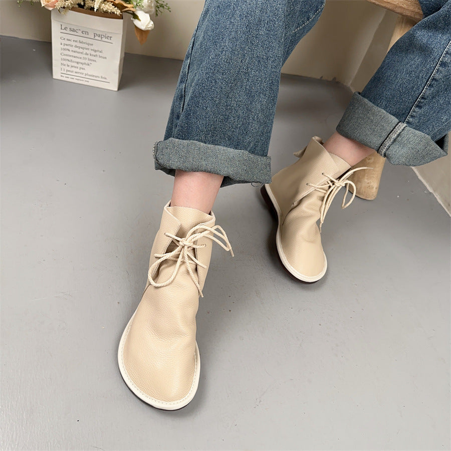Women's Large Size Martin Outdoor Classic Style Round Toe British Chelsea Women's Leather Boots