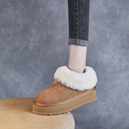 Women's Wool Winter Fleece-lined Platform Increased Fluffy Snow Boots