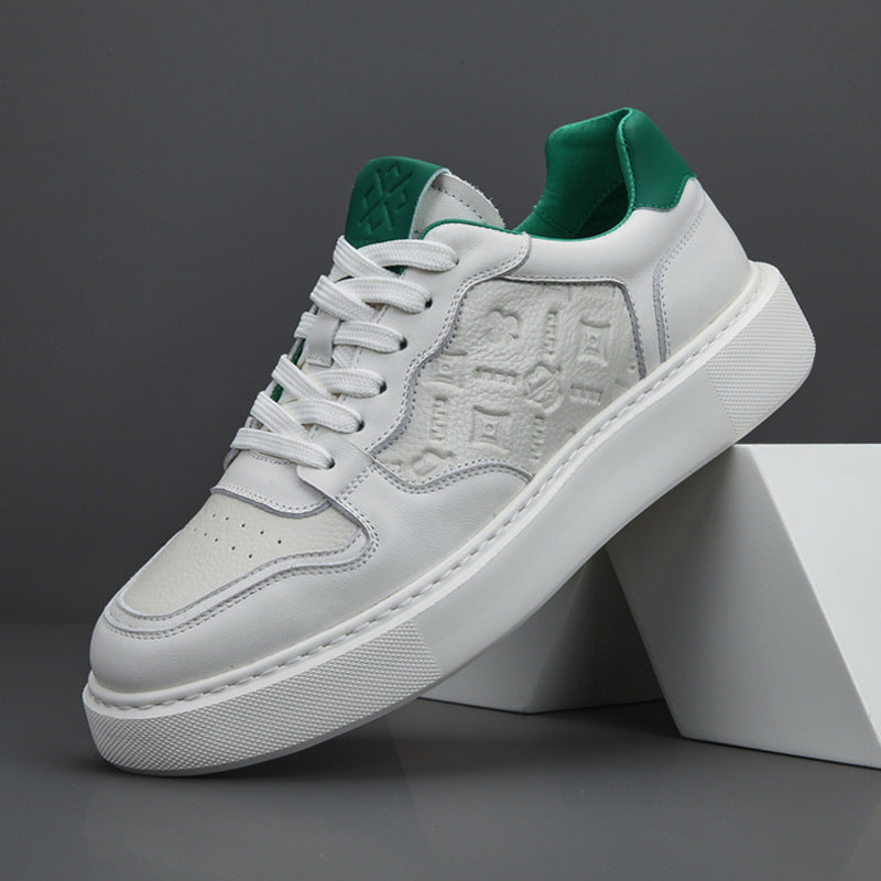 Men's Autumn Breathable Top Layer Cowhide White Sneakers