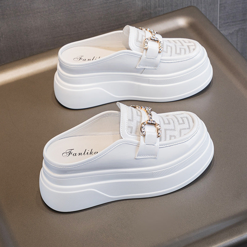Women's Classic Style Glossy Half Outdoor Height Increasing Insole Platform Slippers