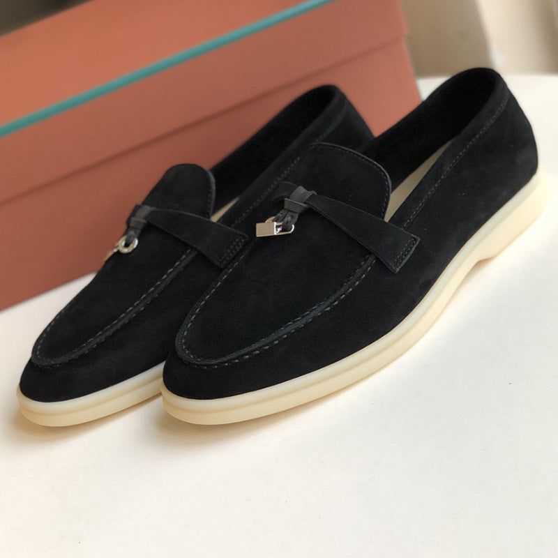 Women's Channel Top Plate Slip-on Pumps Flat Bottom England Style Tassel Loafers