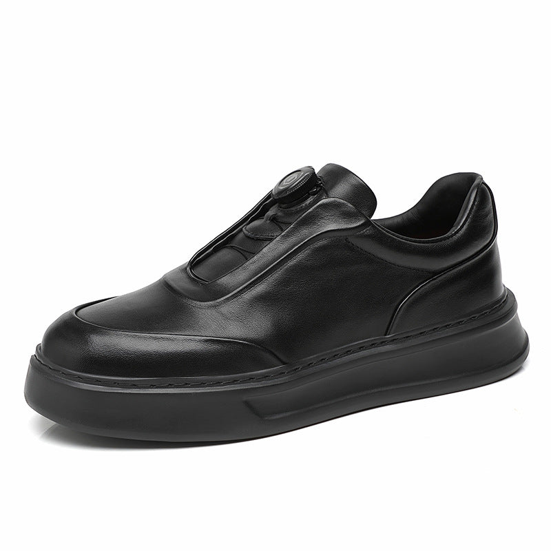 Men's Top Layer Cowhide Genuine Flat Black Men's Board Shoes
