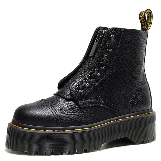 Women's Lychee Pattern Increased British Thick Bottom Front Zipper Women's Casual Shoes