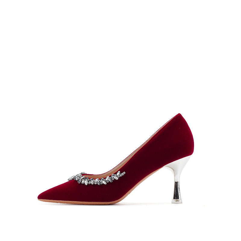 Red Wedding Small Size Rhinestone Toast Clothing Heels