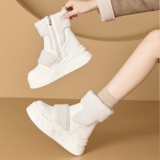 Women's Elevator Genuine Round Head Fleece-lined Platform Women's Shoes