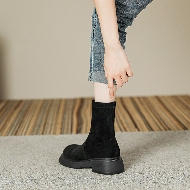 Women's Small Size Martin Short Suede High Slim Women's Leather Boots
