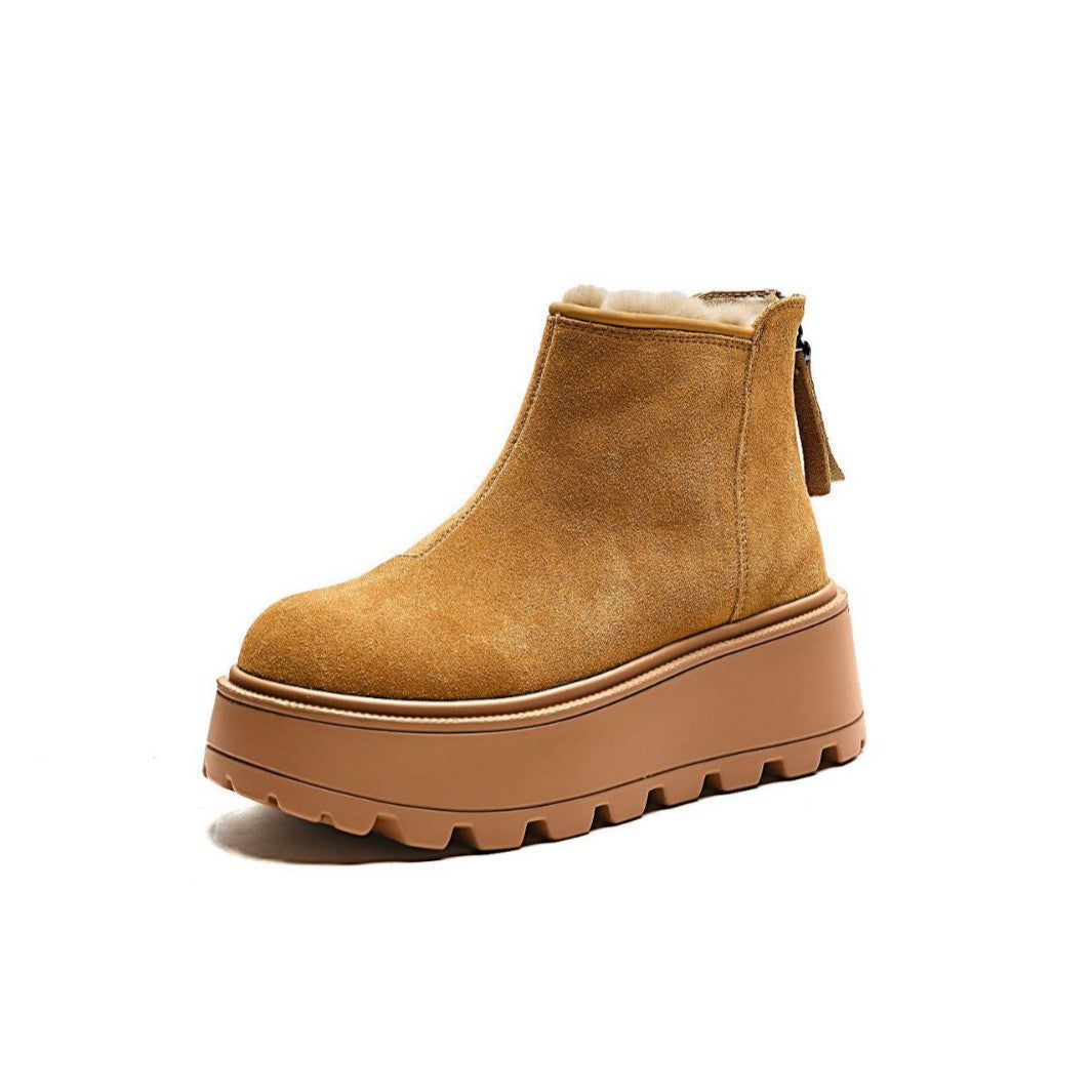 Women's Suede Short Martin Thick Bottom Elevator Snow Boots