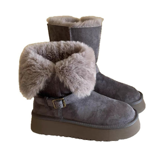 Women's Winter Platform Two-way Buckle With Veet Warm Fur Women's Snow Boots