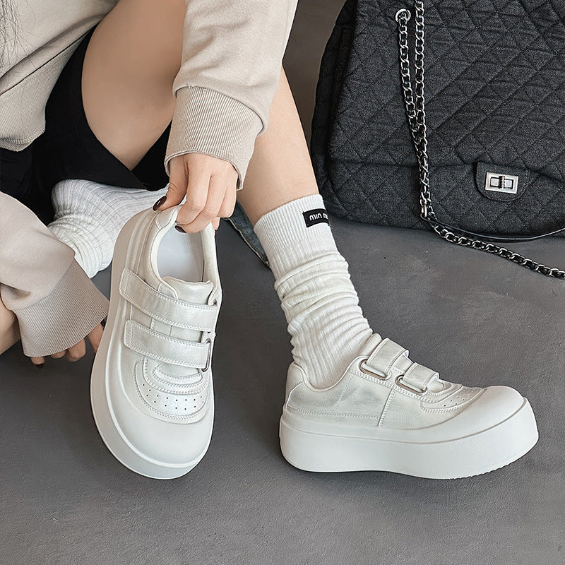 Women's Toe Doll Head Ugly Cute Bread Genuine Platform White Women's Casual Shoes
