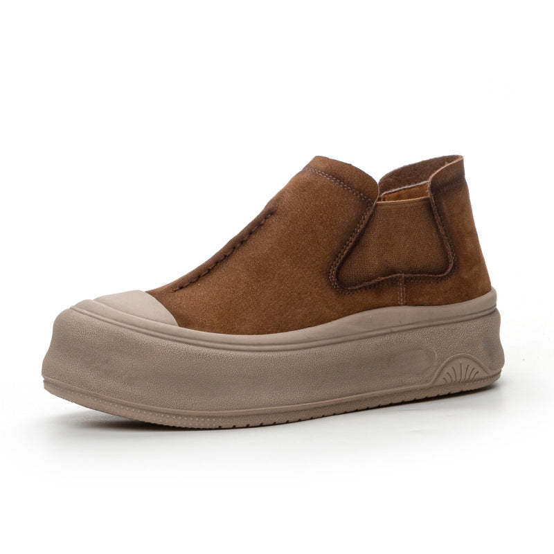 Women's First Layer Cowhide Board Autumn Retro Platform Height Increasing Women's Leather Boots
