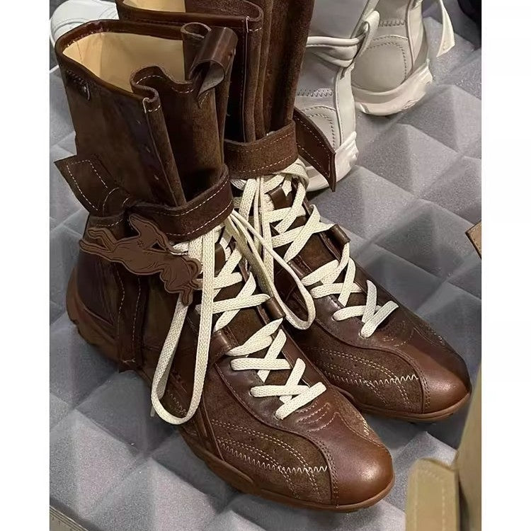 Women's Hight Increasing Martin Boxing Matte Flat Ankle German Boots