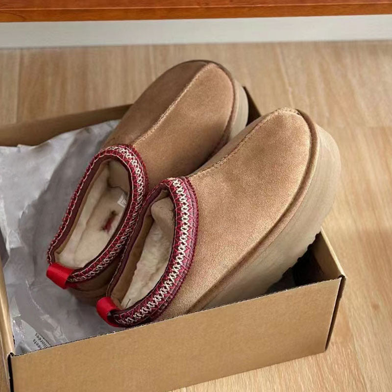 Sheepskin Fur One-piece Thick-soled Ethnic Style Knitted Belt Tasman Boots